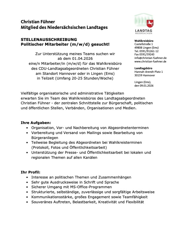 Stellenanzeige_Mitarbeiter_MdL-Büro_Christian_Fühner